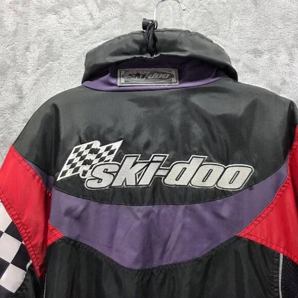 VINTAGE Ski-Doo Jacket Mens Large Black Red Purple Flag SNO GEAR
